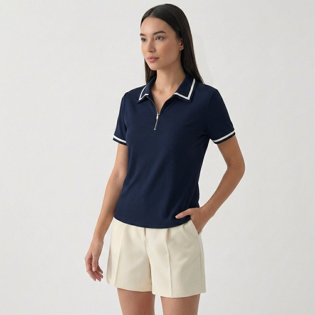 Rivaclo | Femme Polo à Manches Courtes à Col | Coupe Classique