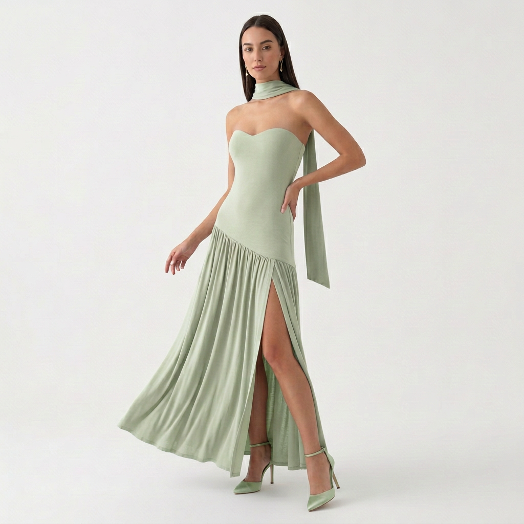 Rivaclo | Femme Robe Maxi Drapée Sans Bretelles – Silhouette Sculptée