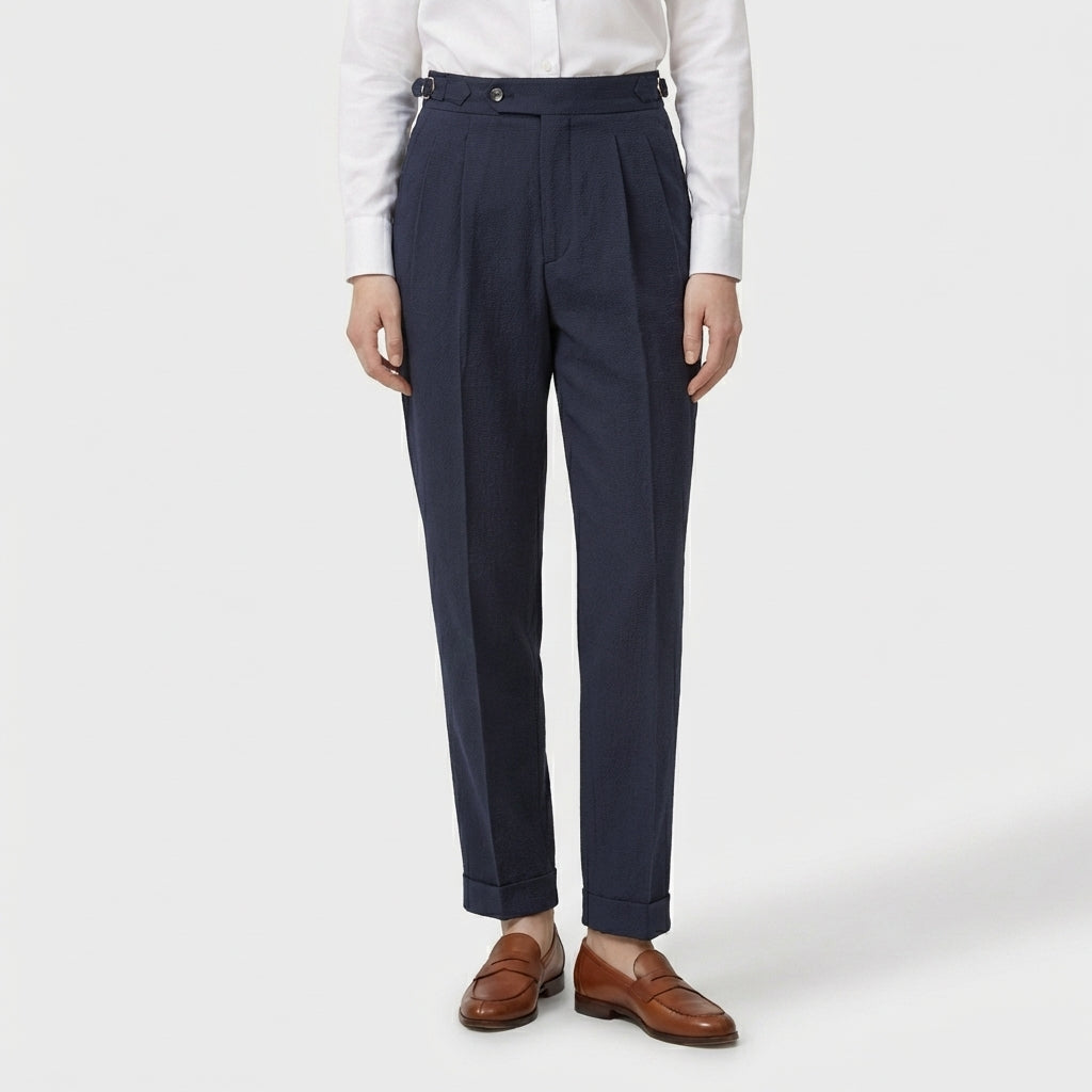 Rivaclo | Homme Pantalon Plissé Taille Haute | Jambe Droite