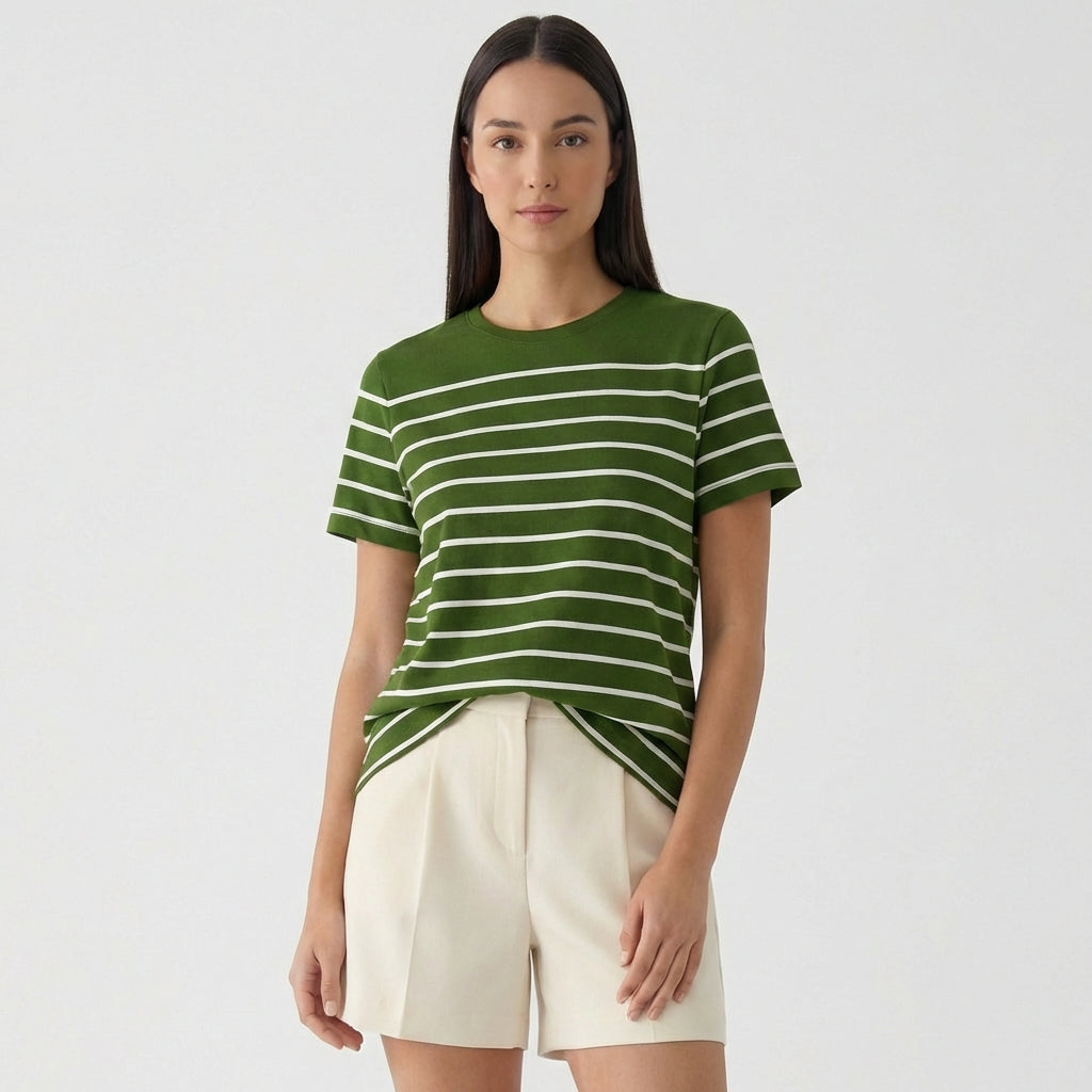 Rivaclo | Femme T-Shirt Rayé à Manches Courtes à Col Rond | Style Décontracté