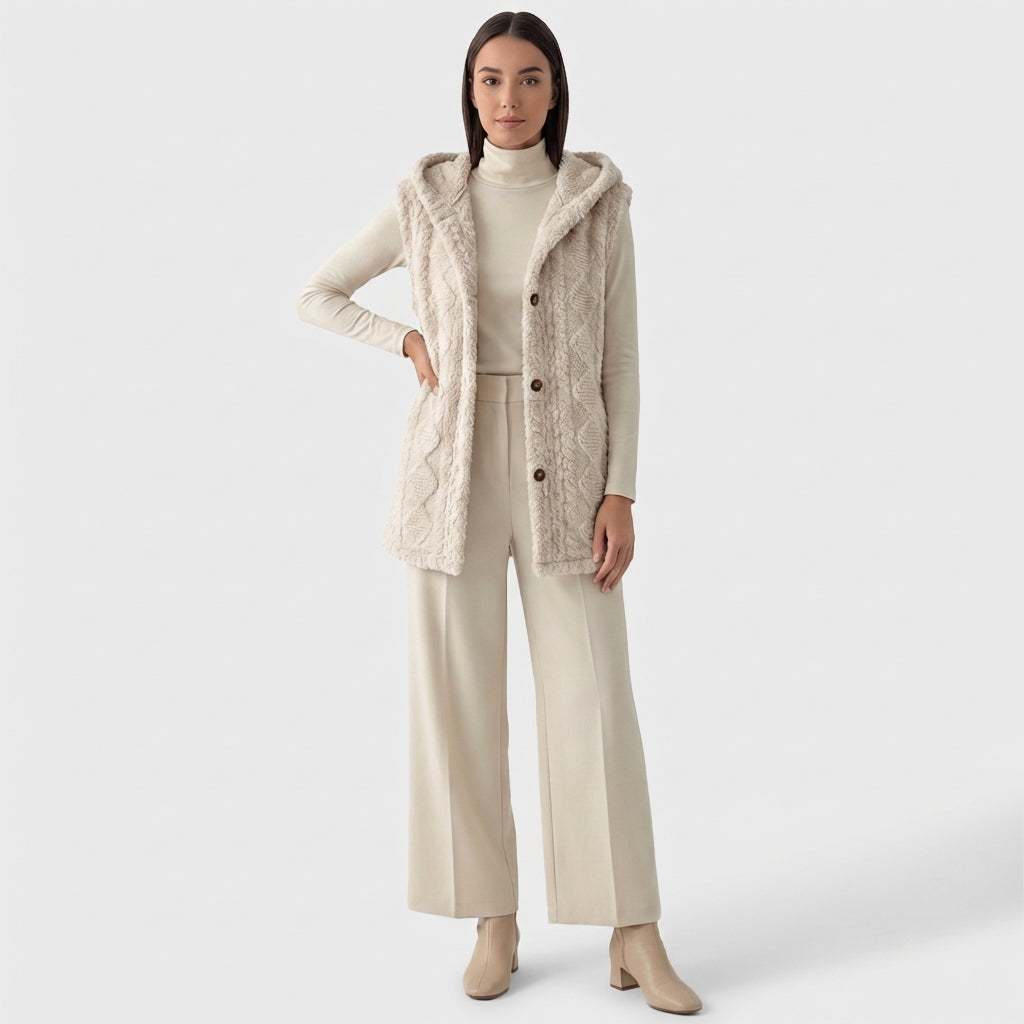 Rivaclo | Femme Gilet Cardigan en Maille Torsadée Sans Manches | Devant Ouvert