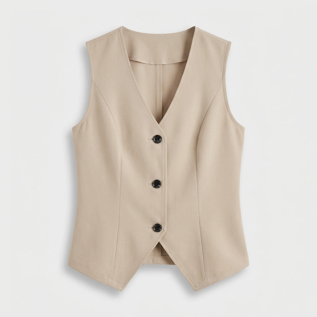 Rivaclo | Femme Blazer Sans Manches à Col V Boutonné | Style Ajusté