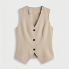 Rivaclo | Femme Blazer Sans Manches à Col V Boutonné | Style Ajusté