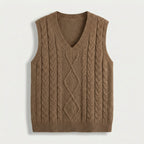 Rivaclo | Femme Gilet en Maille Torsadée Sans Manches | Style Col V