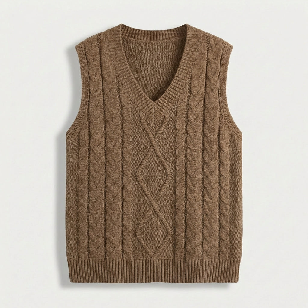 Rivaclo | Femme Gilet en Maille Torsadée Sans Manches | Style Col V