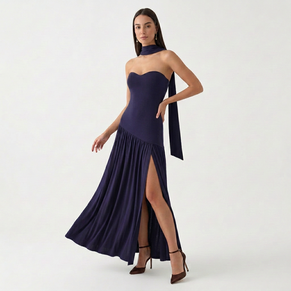Rivaclo | Femme Robe Maxi Drapée Sans Bretelles – Silhouette Sculptée
