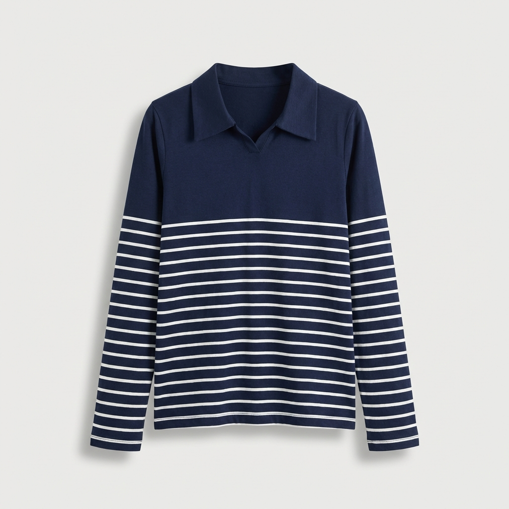 Rivaclo | Femme Polo à Panneaux Rayés à Manches Longues | À Col