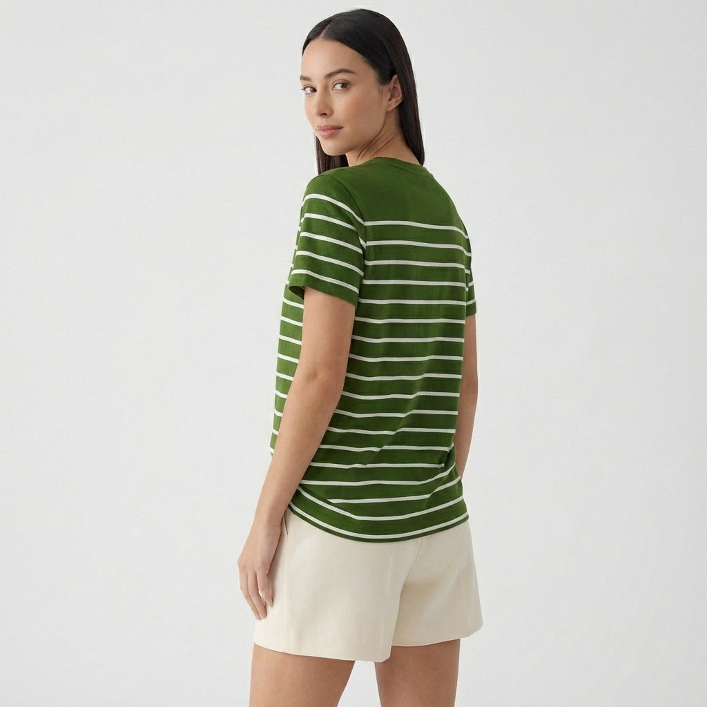 Rivaclo | Femme T-Shirt Rayé à Manches Courtes à Col Rond | Style Décontracté
