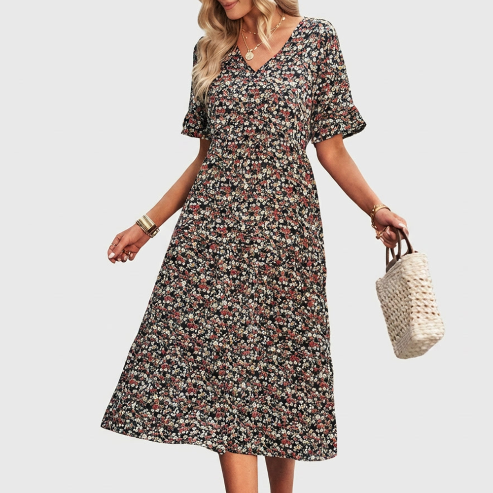 Rivaclo | Women's V-Neck Dress – Refined Fluid Silhouette