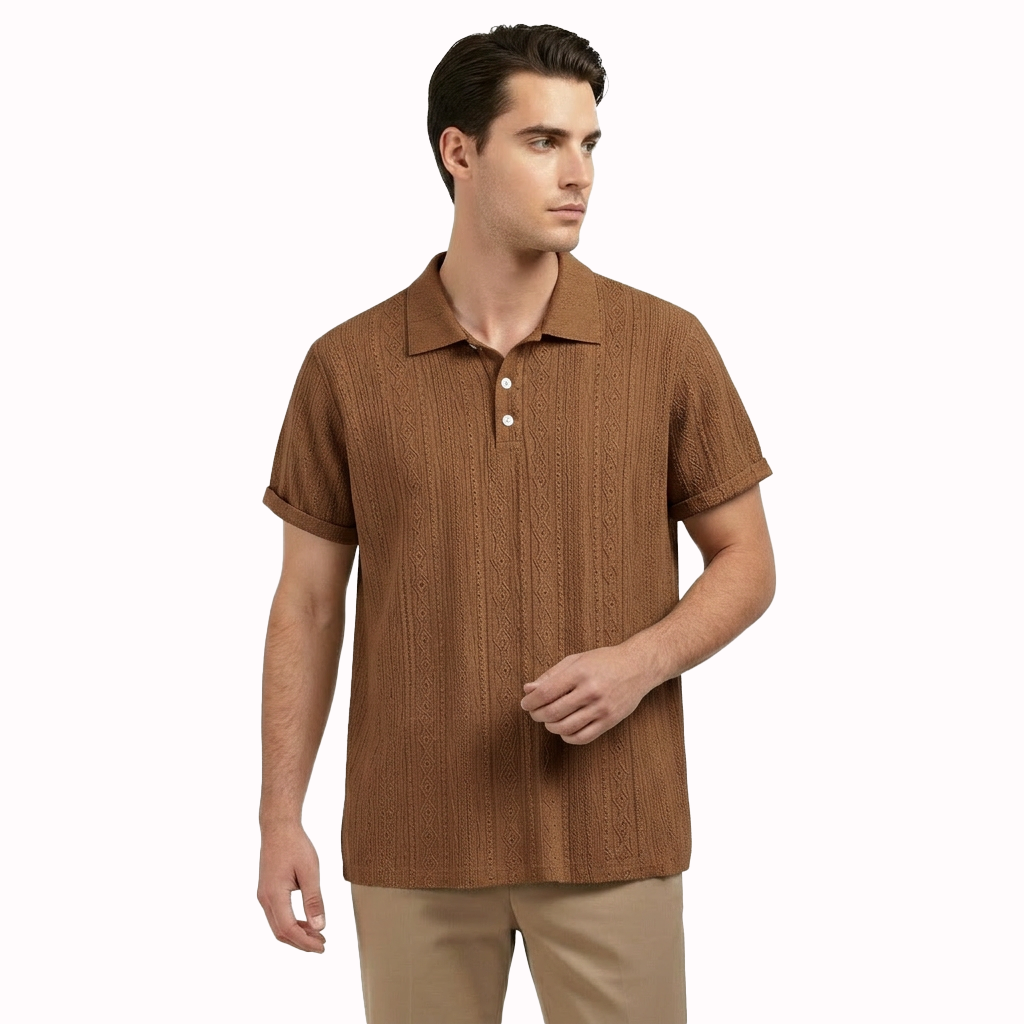 Rivaclo | Men's Textured Polo – Relaxed Fit Short Sleeves