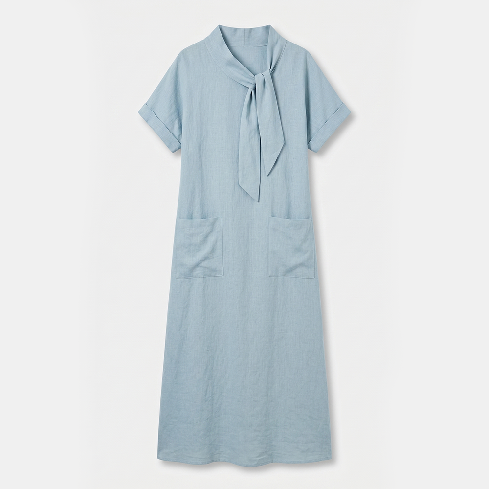Rivaclo | Women's Short Sleeve Dress with Bow Detail – Loose Fit