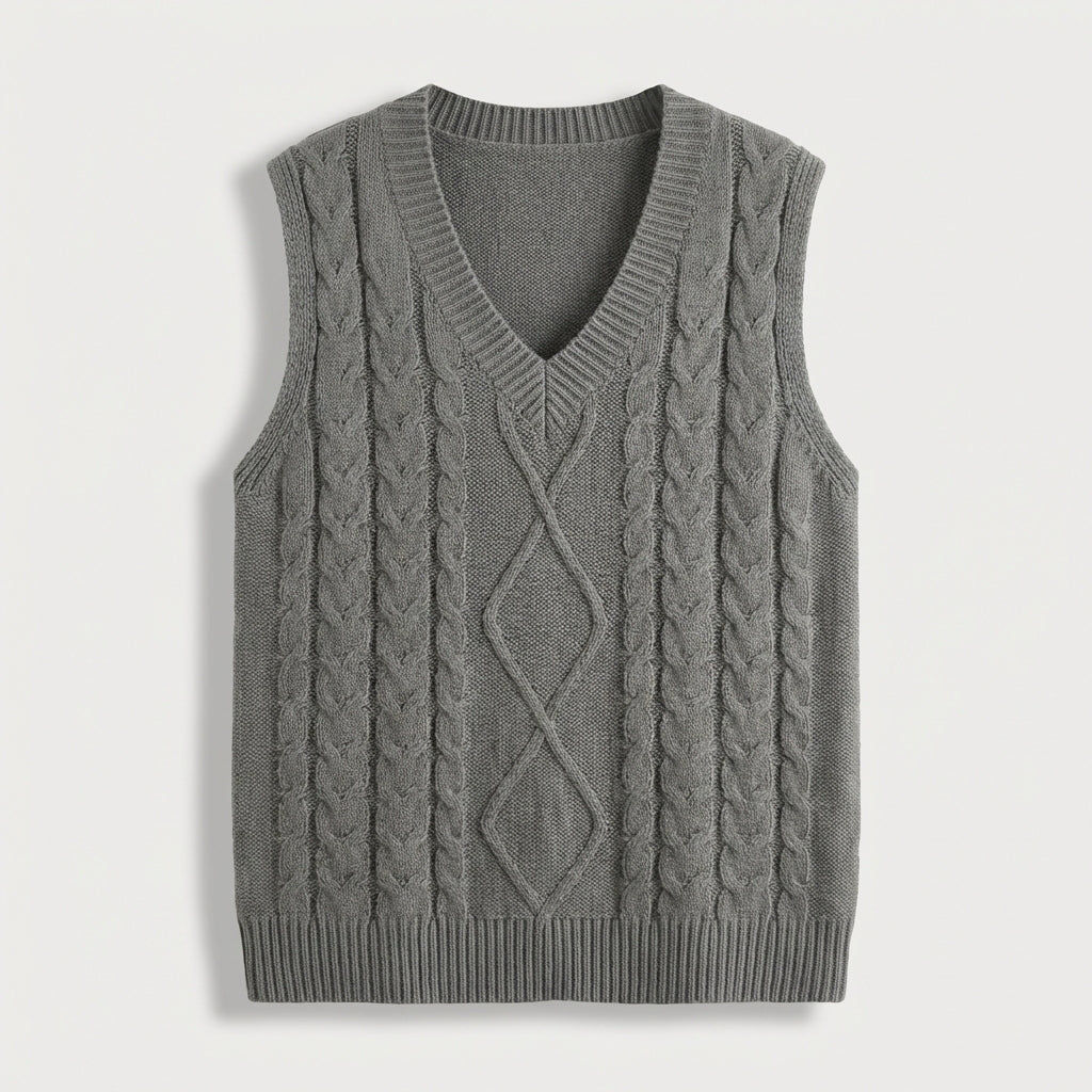 Rivaclo | Femme Gilet en Maille Torsadée Sans Manches | Style Col V