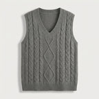 Rivaclo | Femme Gilet en Maille Torsadée Sans Manches | Style Col V