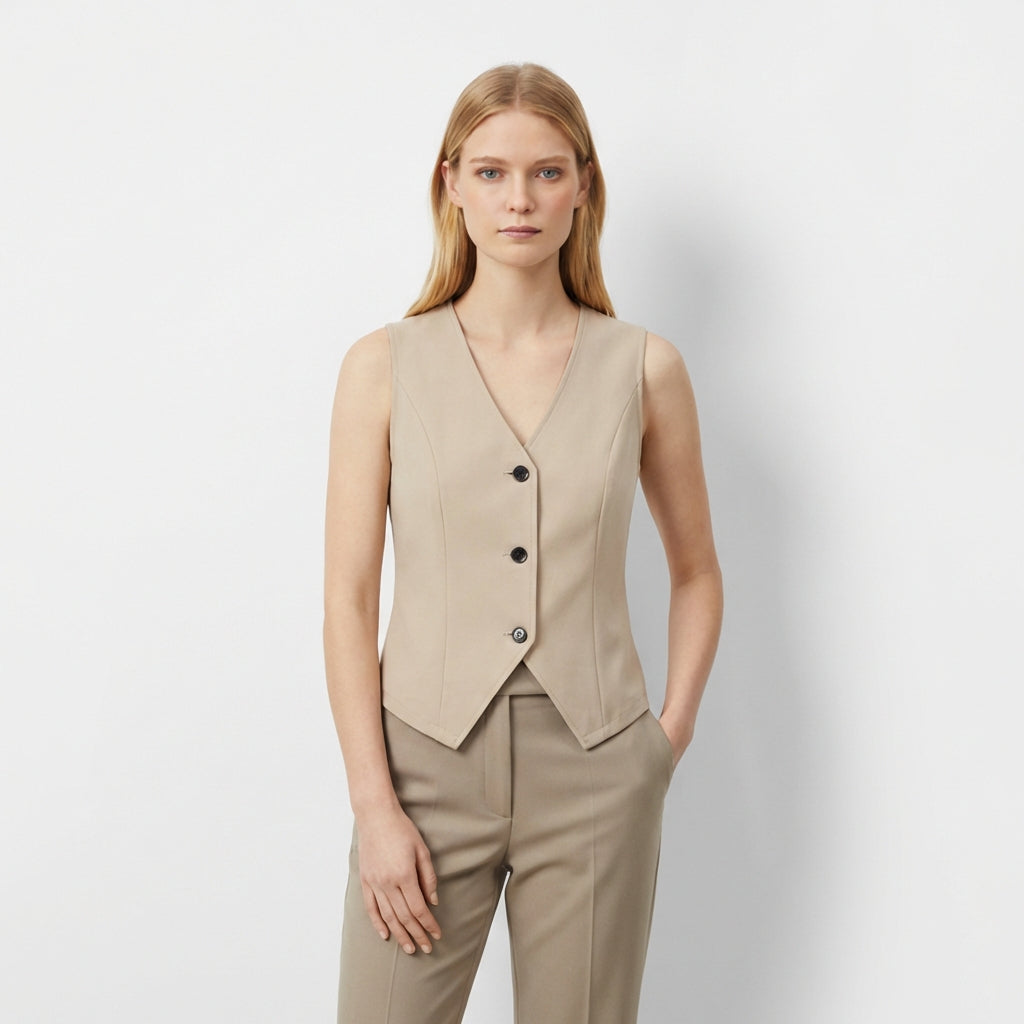 Rivaclo | Femme Blazer Sans Manches à Col V Boutonné | Style Ajusté