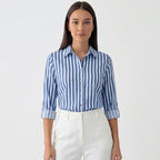 Rivaclo | Femme Chemise Rayée à Manches Longues à Col | Boutonnée Classique