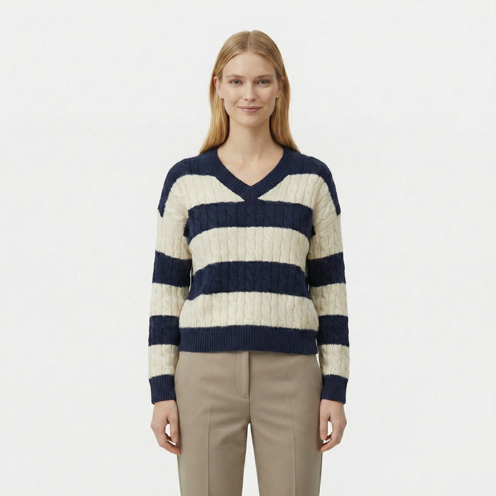 Rivaclo | Femme Pull en Maille à Col V à Manches Longues | Style Décontracté