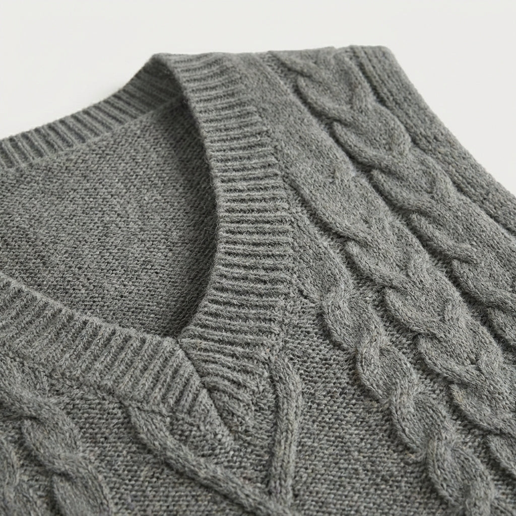 Rivaclo | Femme Gilet en Maille Torsadée Sans Manches | Style Col V