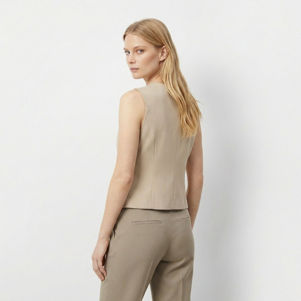 Rivaclo | Femme Blazer Sans Manches à Col V Boutonné | Style Ajusté