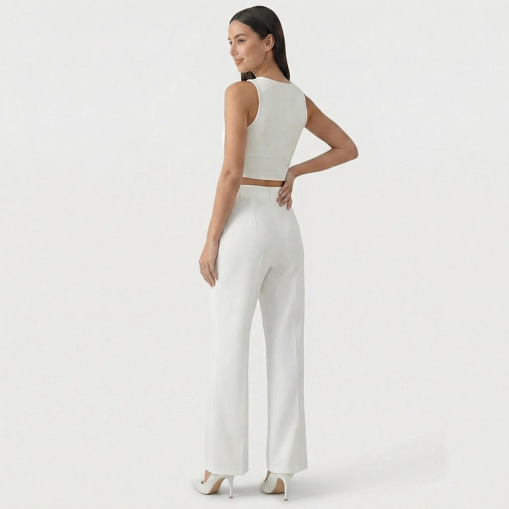 Rivaclo | Femme Pantalon Large Taille Haute | Coupe Ajustée