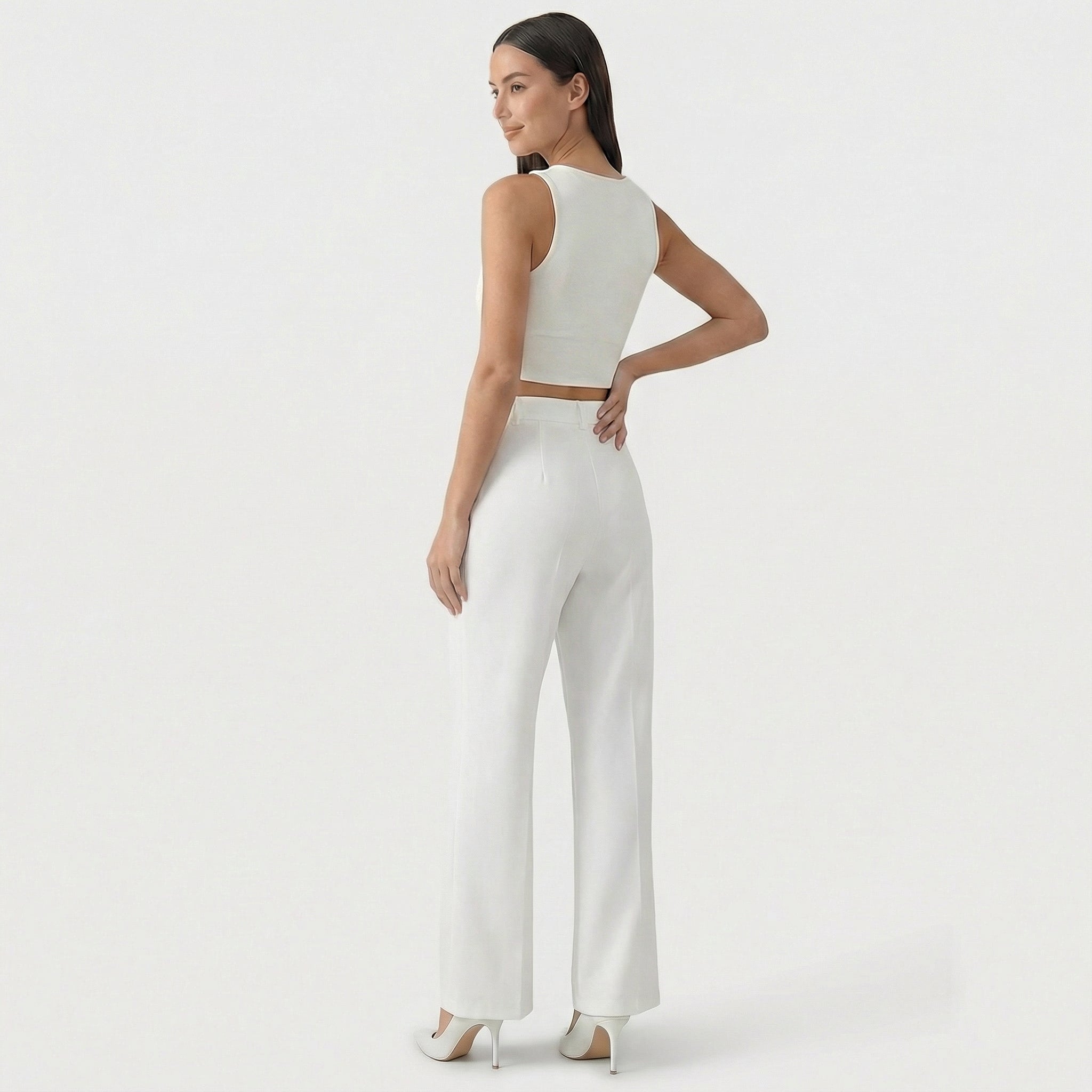 Rivaclo | Femme Pantalon Large Taille Haute | Coupe Ajustée