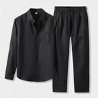 Rivaclo | Homme Ensemble Chemise Manches Longues et Pantalon – Taille Élastique Noir