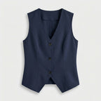 Rivaclo | Femme Blazer Sans Manches à Col V Boutonné | Style Ajusté