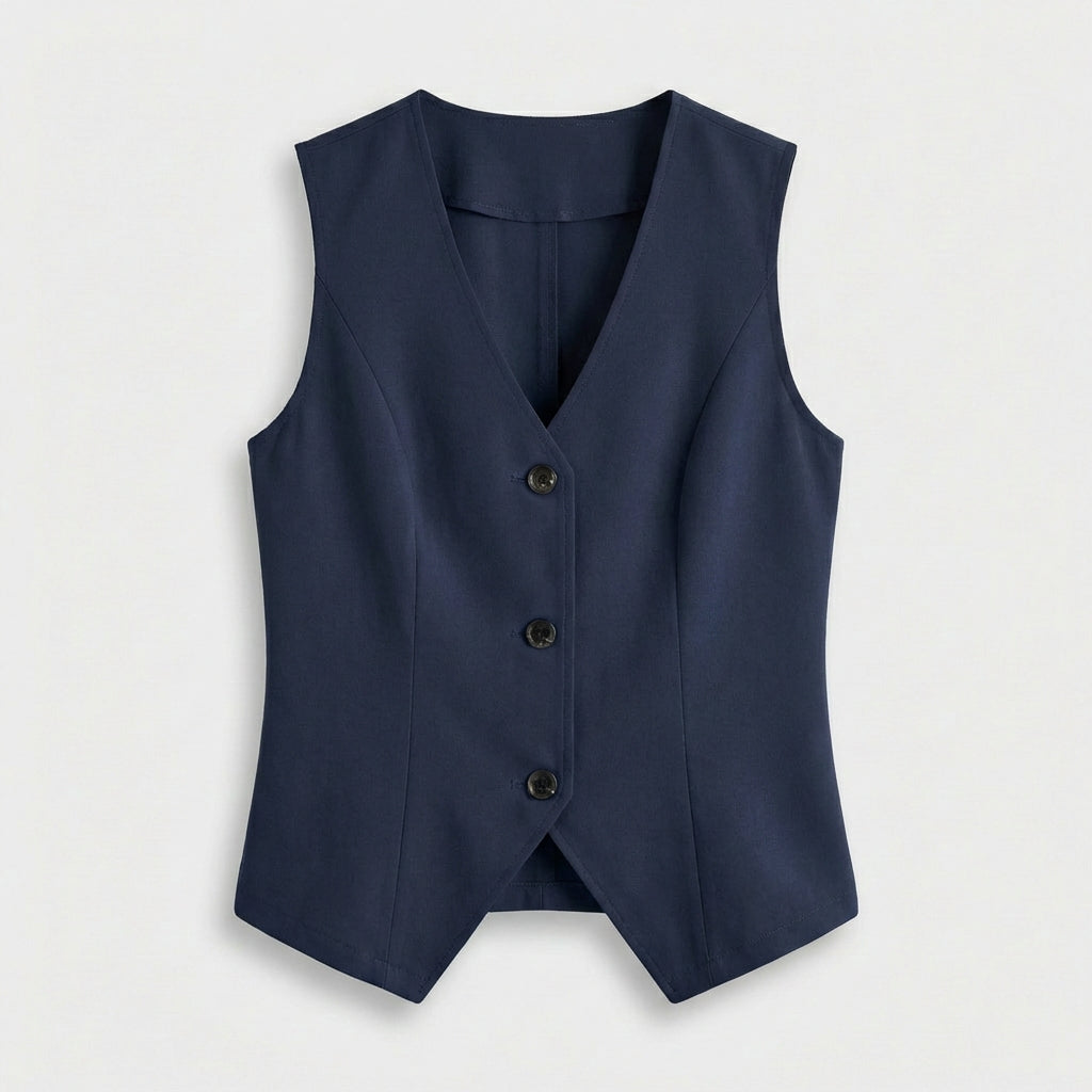 Rivaclo | Femme Blazer Sans Manches à Col V Boutonné | Style Ajusté