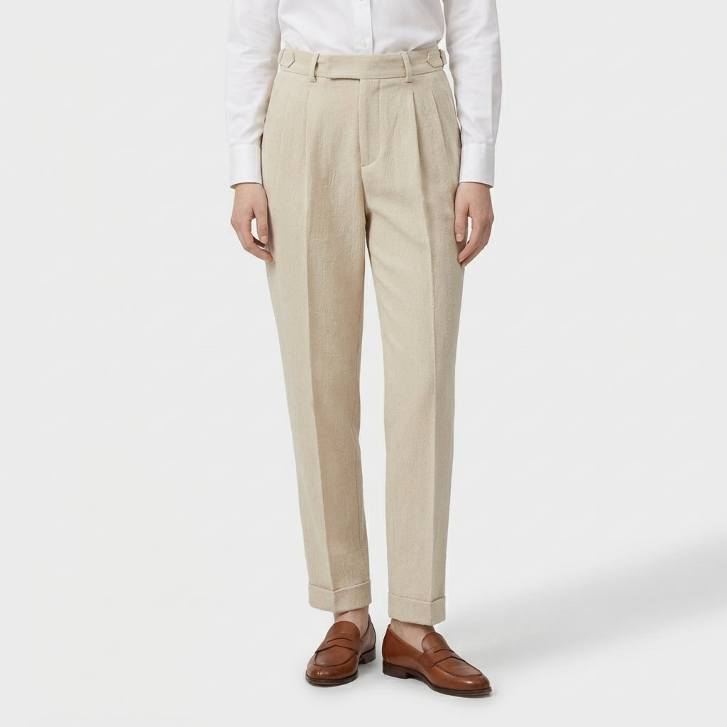 Rivaclo | Homme Pantalon Plissé Taille Haute | Jambe Droite