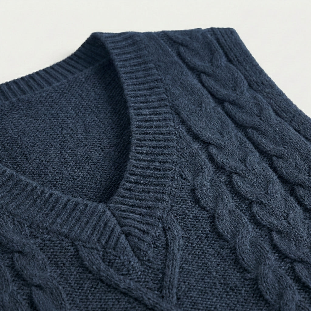 Rivaclo | Femme Gilet en Maille Torsadée Sans Manches | Style Col V