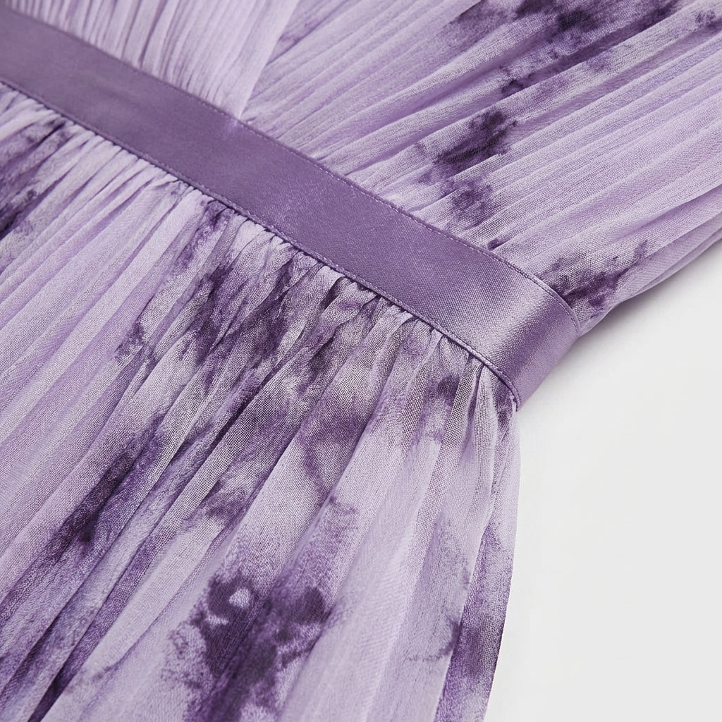 Rivaclo | Femme Robe Midi Florale Plissée – Design Sans Manches à Col V