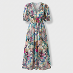 Rivaclo | Women's Floral Midi Dress – Puff Sleeves