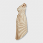 Rivaclo | Women's One-Shoulder Pleated Midi Dress – Asymmetrical Silhouette