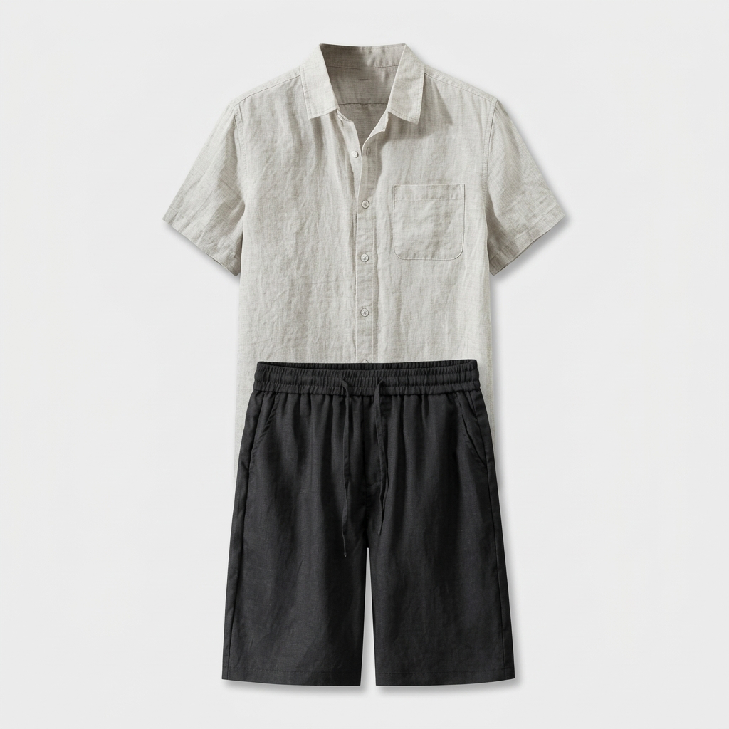 Rivaclo | Men's Short Sleeve Shirt and Shorts Set – Summer White Black