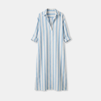 Rivaclo | Women's Striped Dress with Collar – Side Slit with Pockets