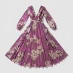 Rivaclo | Femme robe maxi imprimée à col en V profond – manches longues