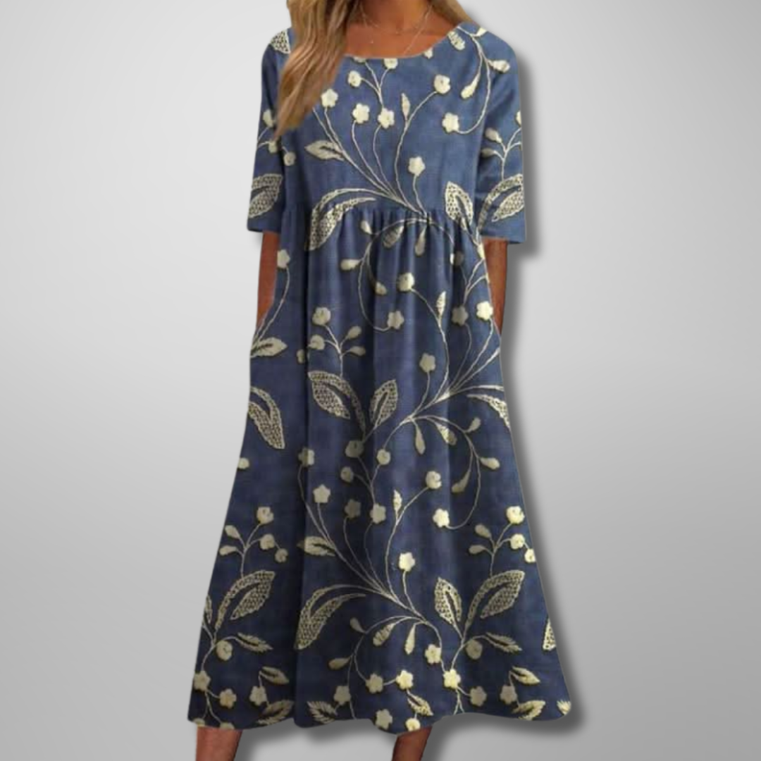 Solène | Robe Midi Fleurie Décontractée