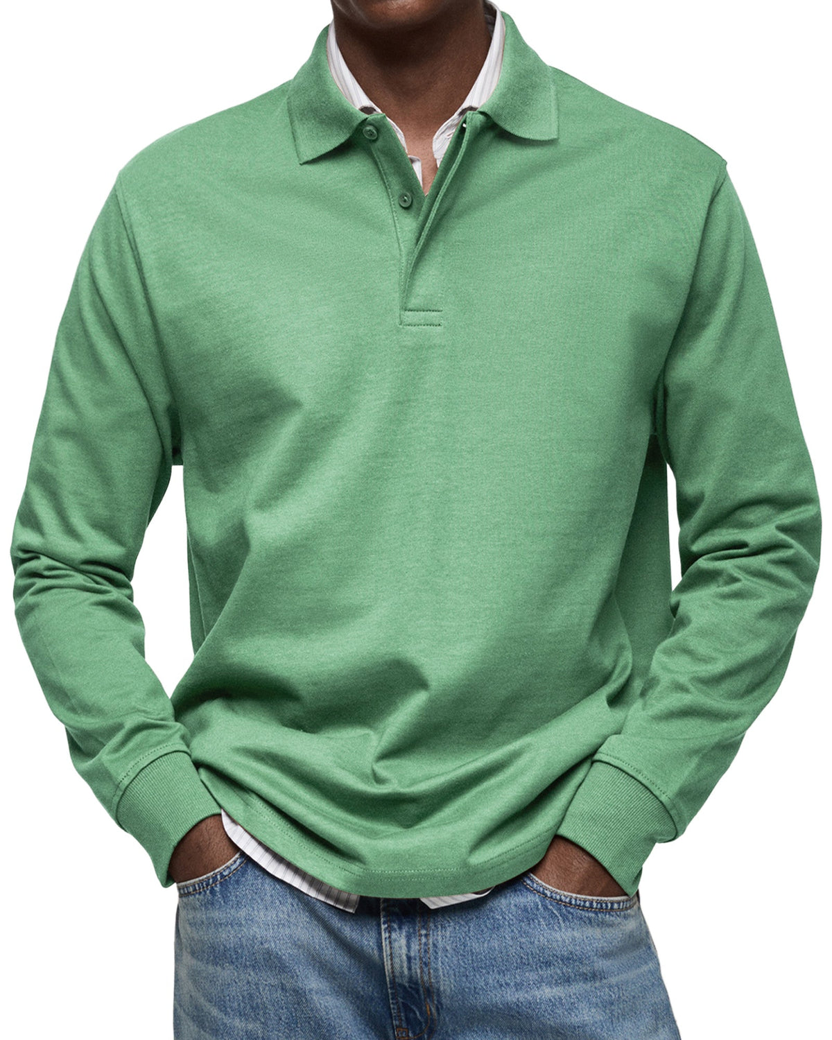 Polo homme manches longues coupe confortable — Vert