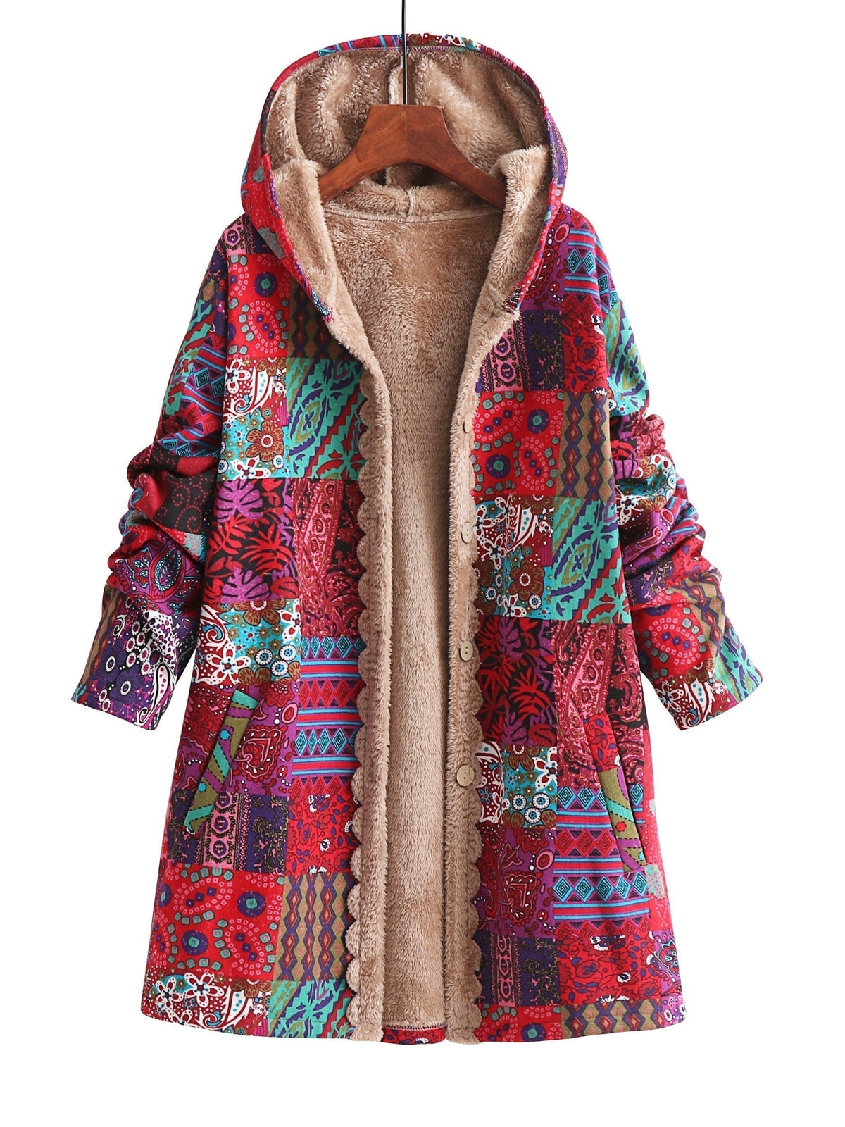 Veste femme à capuche coupe loose patchwork — Rouge