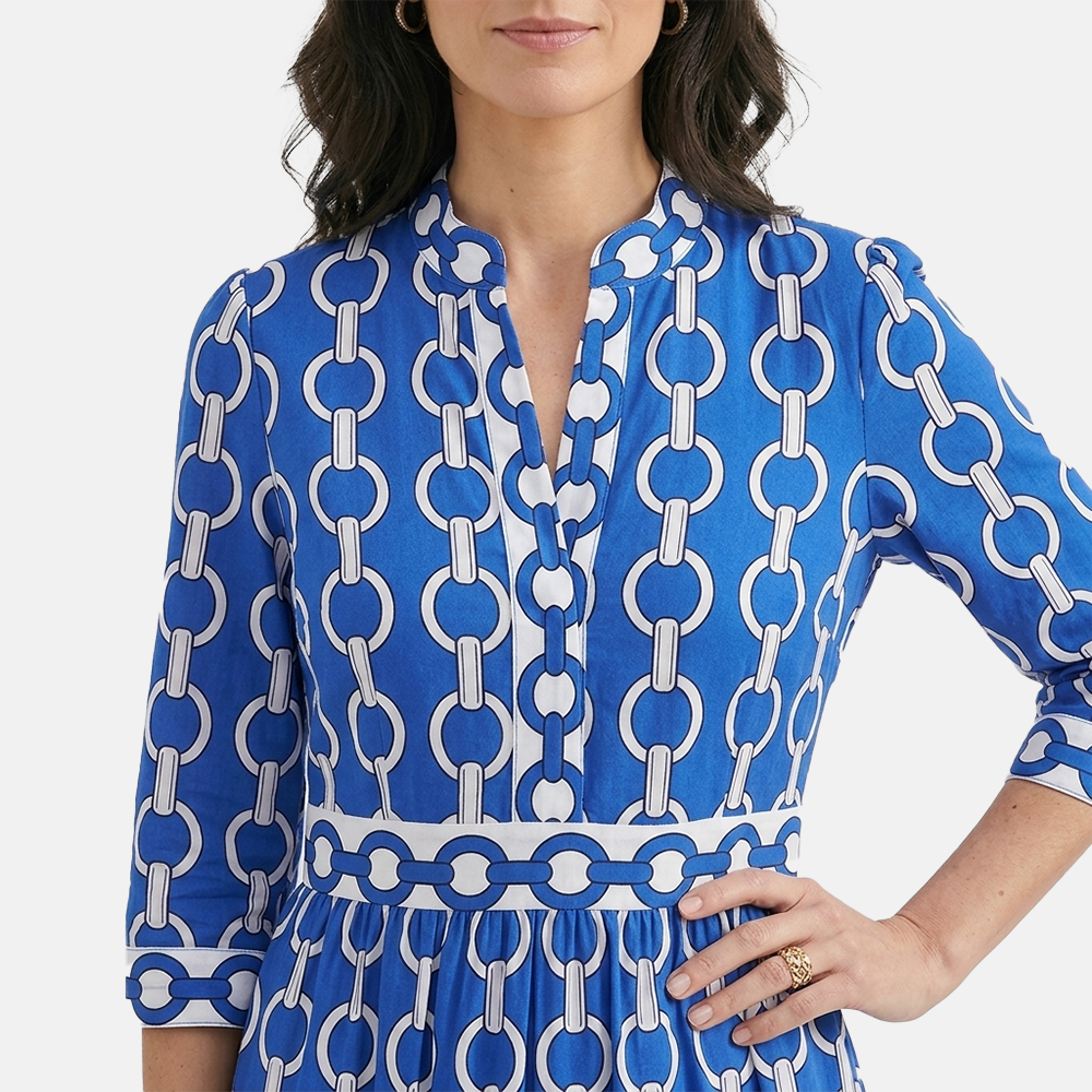 Rivaclo | Women's Geometric Printed Round Neck Dress – Fluid Maxi