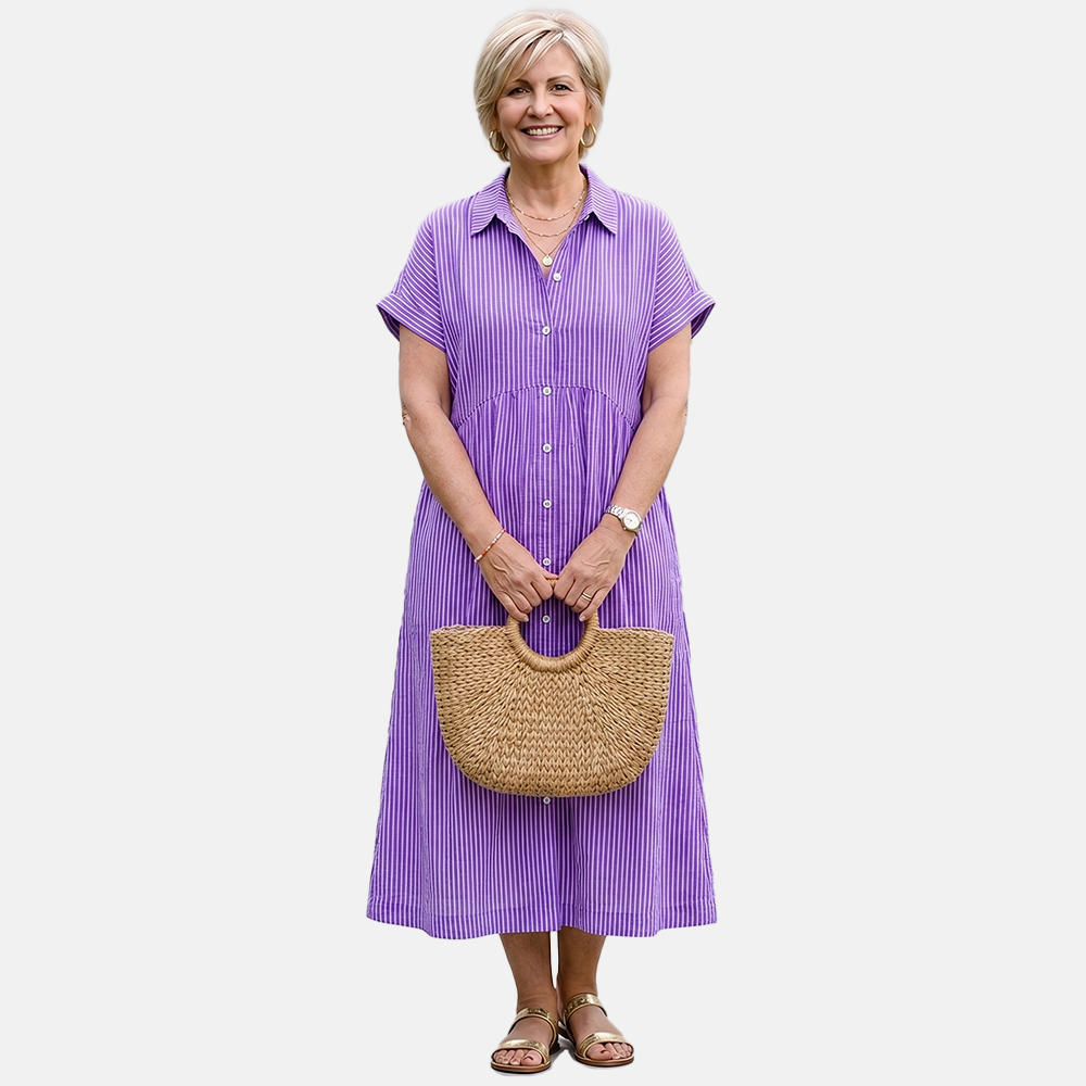 Rivaclo | Women's Striped Loose Fit Dress with Short Sleeves – Casual Shape
