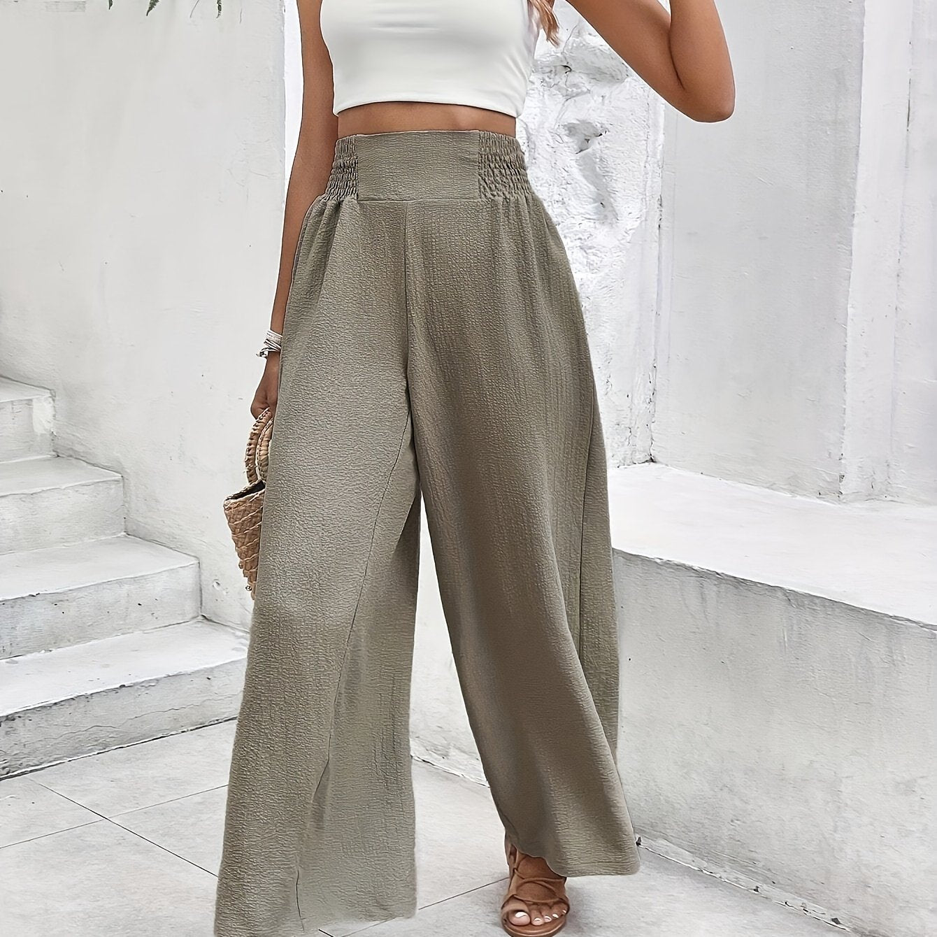 Rivaclo | Femme Pantalon Large Taille Haute | Style Minimaliste