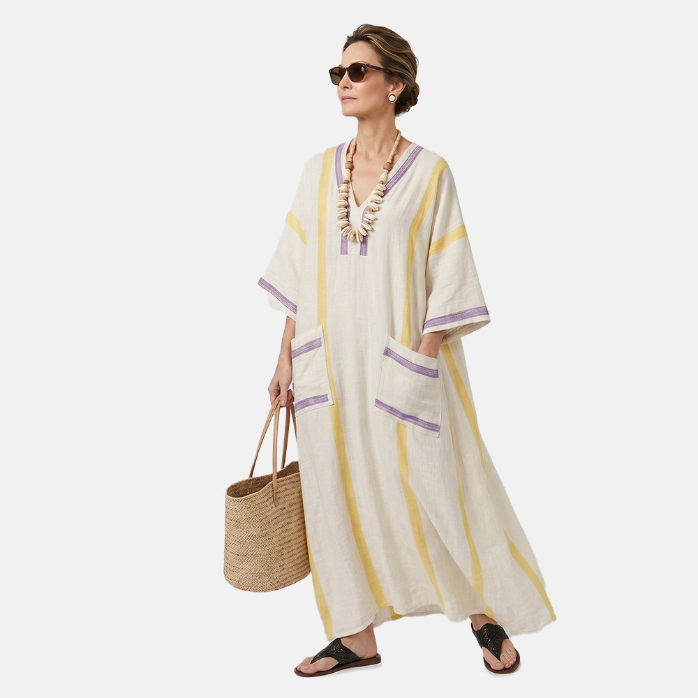 Rivaclo | Women's Printed V-Neck Dress – 3/4 Sleeves