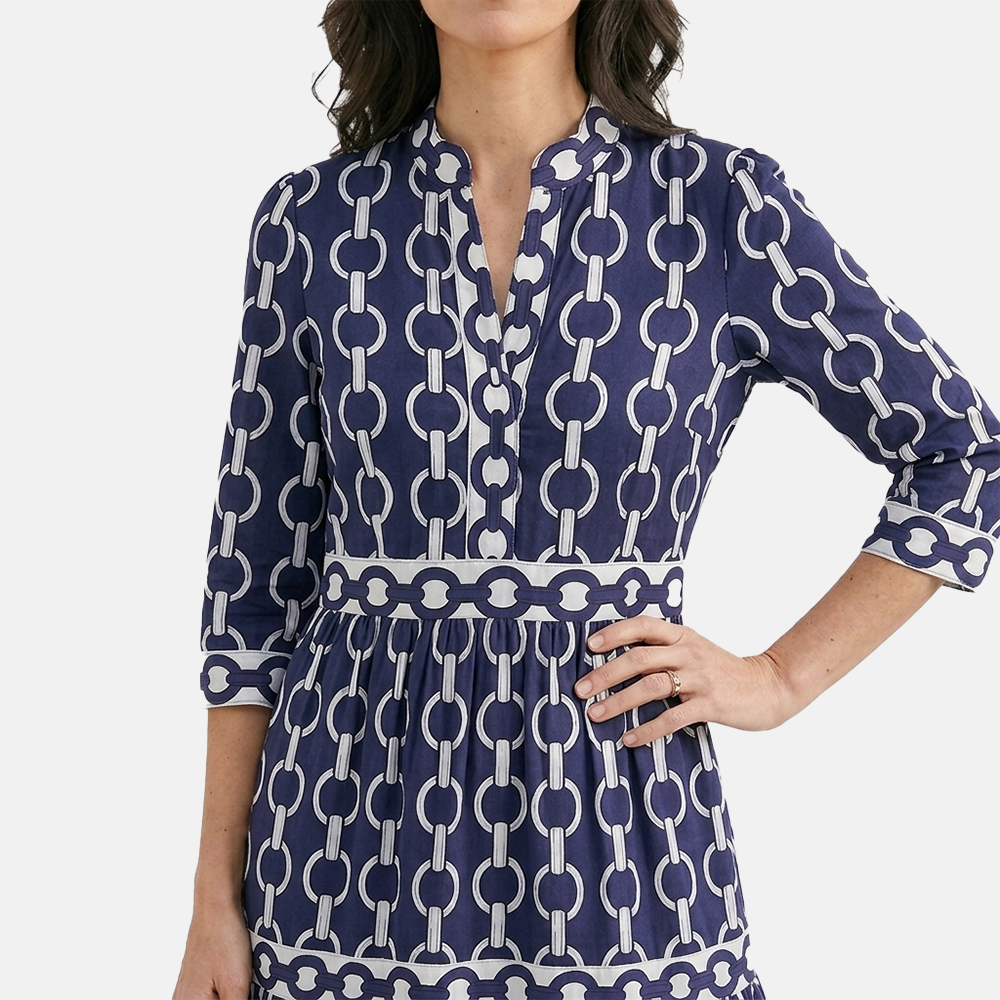 Rivaclo | Women's Geometric Printed Round Neck Dress – Fluid Maxi