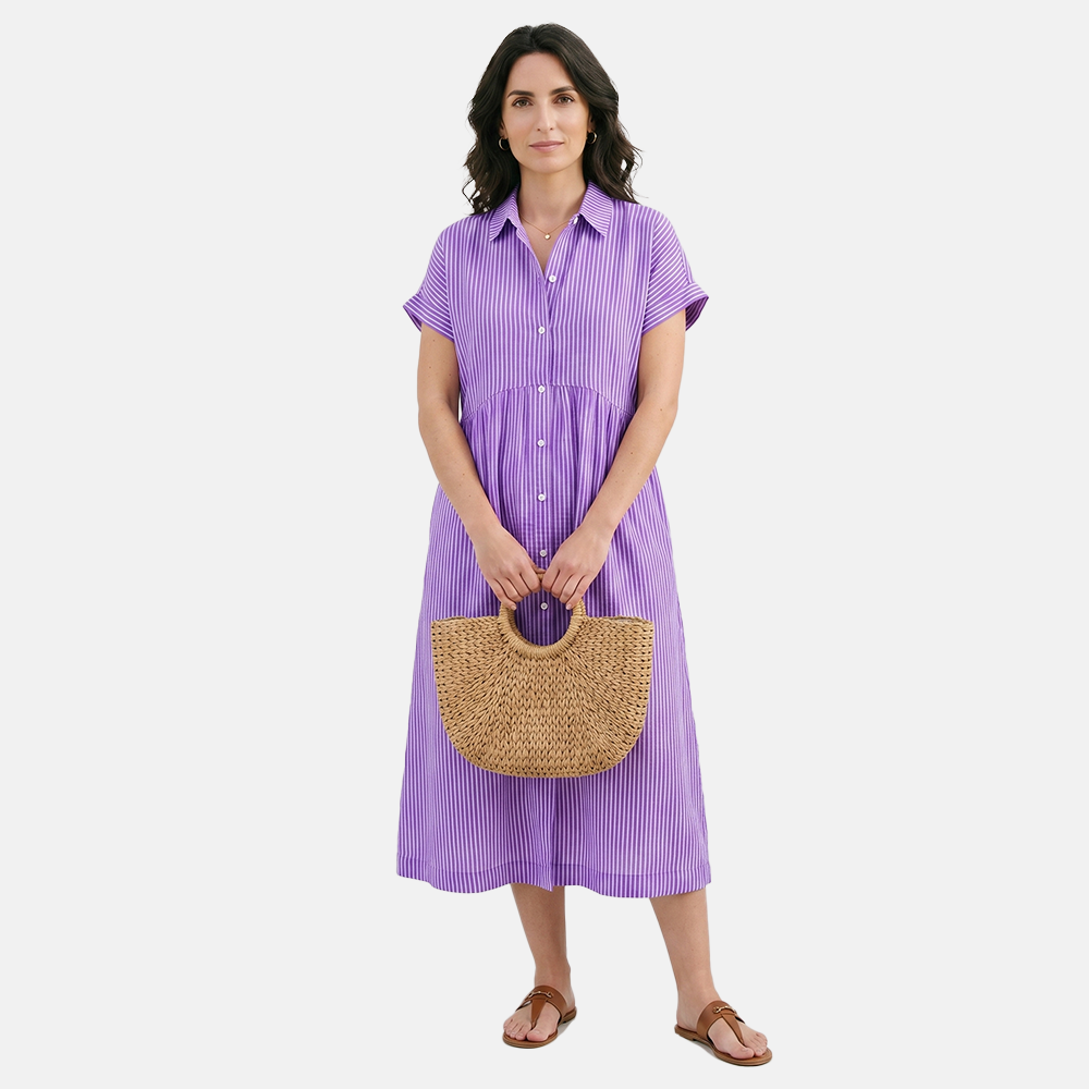 Rivaclo | Women's Striped Loose Fit Dress with Short Sleeves – Casual Shape