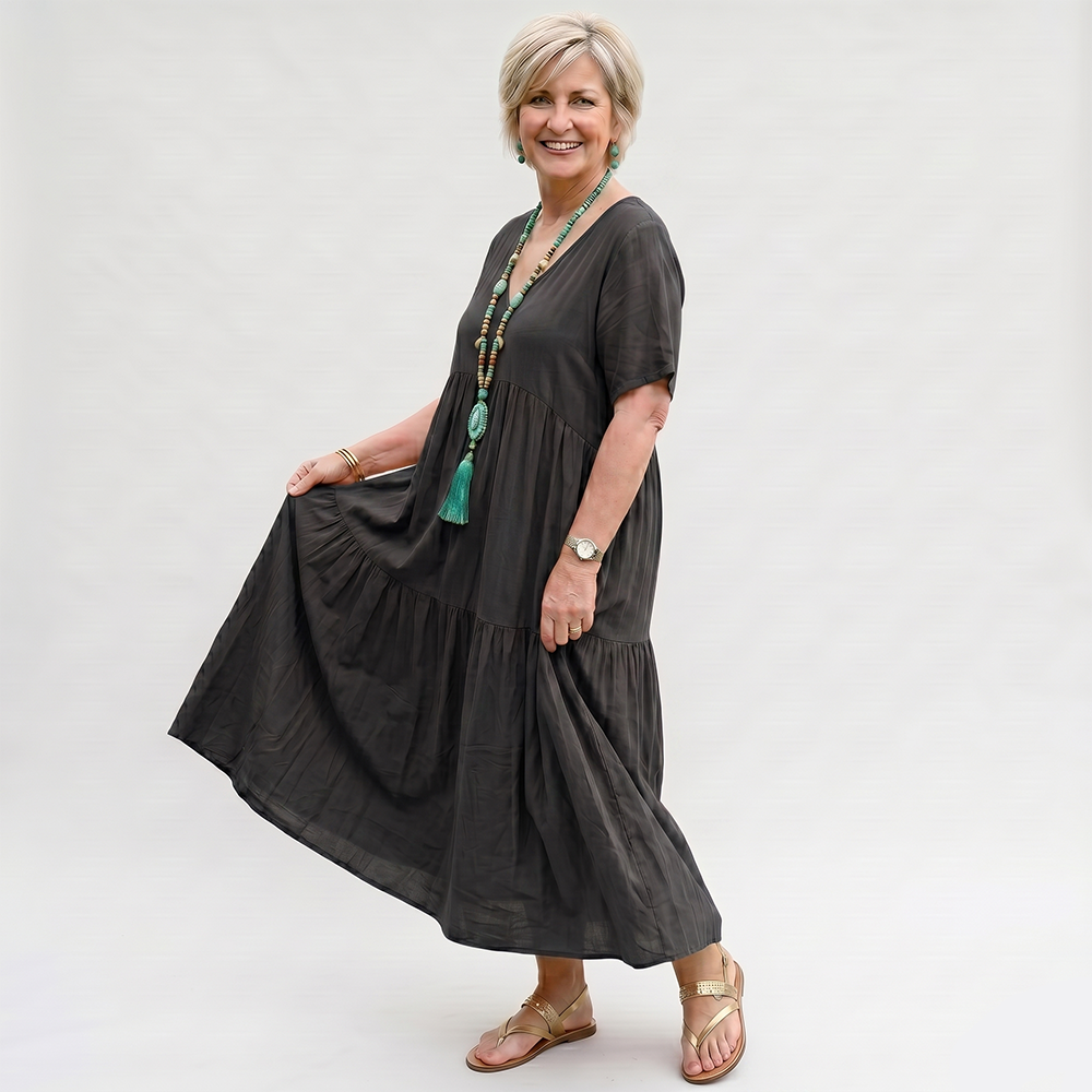 Rivaclo | Women's Asymmetrical V-Neck Dress – Fluid Loose Shape