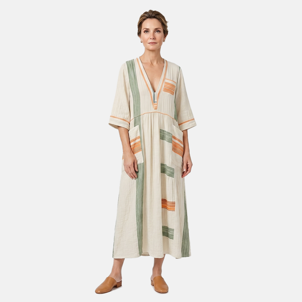 Rivaclo | Women's Printed V-Neck Dress – 3/4 Sleeves