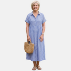 Rivaclo | Women's Striped Loose Fit Dress with Short Sleeves – Casual Shape