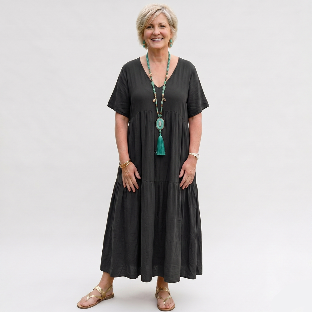 Rivaclo | Women's Asymmetrical V-Neck Dress – Fluid Loose Shape