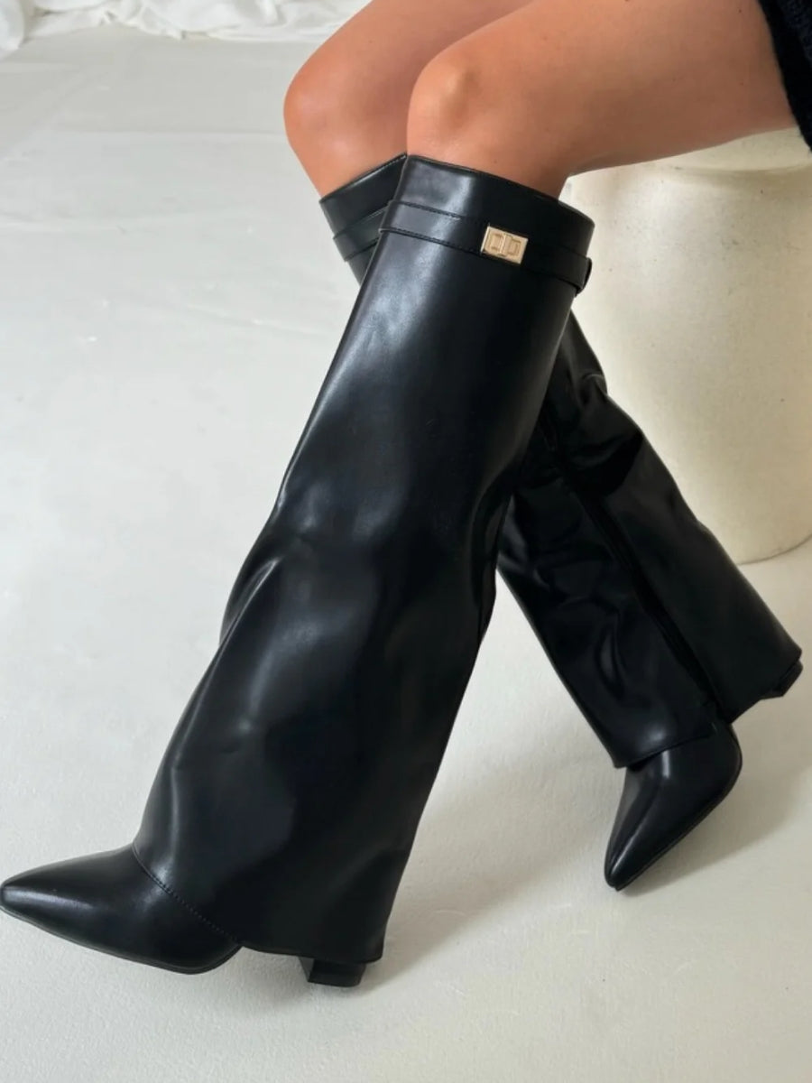 Bottes femme coupe slouchy à talon haut, fermeture zippée imitation daim