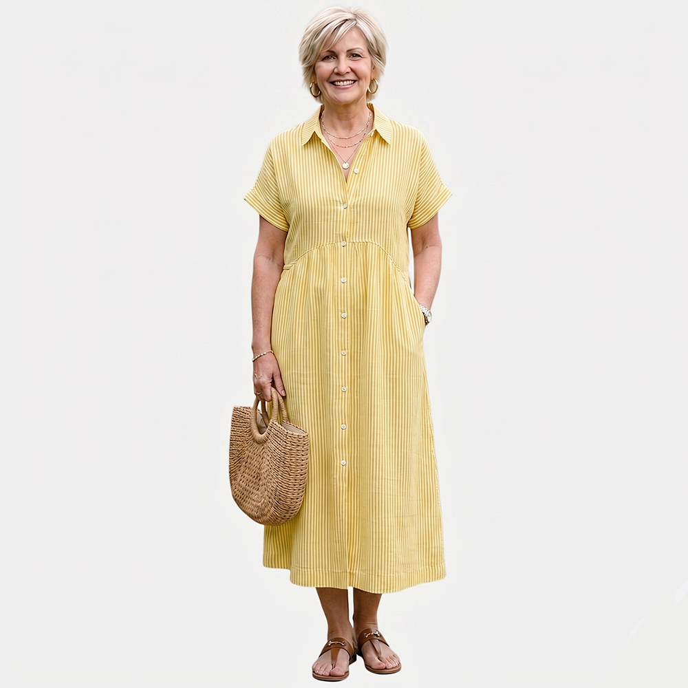 Rivaclo | Women's Striped Loose Fit Dress with Short Sleeves – Casual Shape